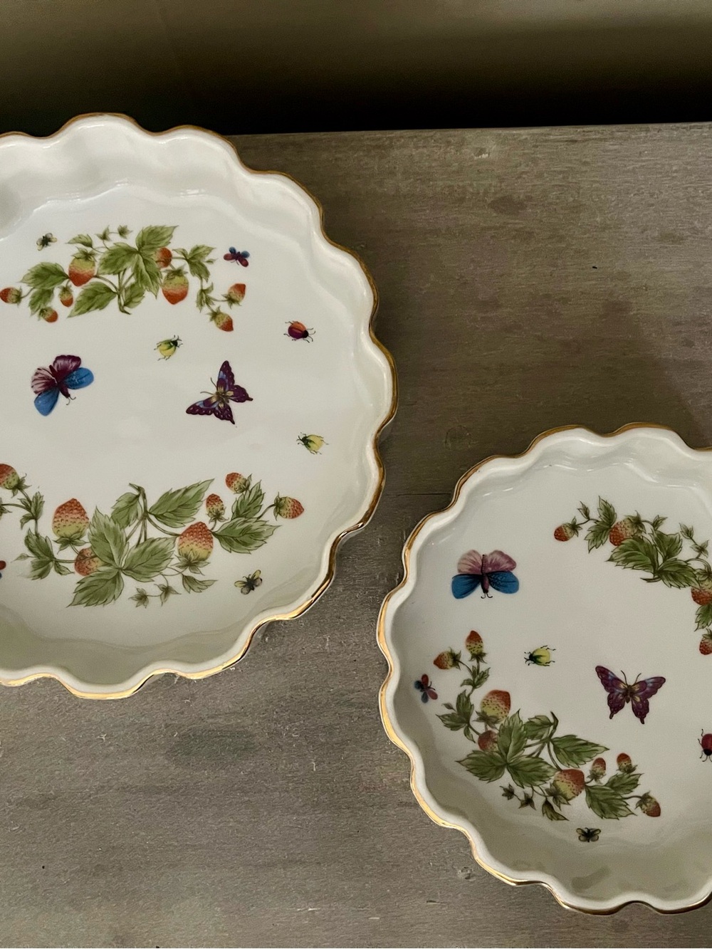 2 Vintage Ardalt Japan Butterfly Garden Fluted Scallopd Gold Trim Quiche